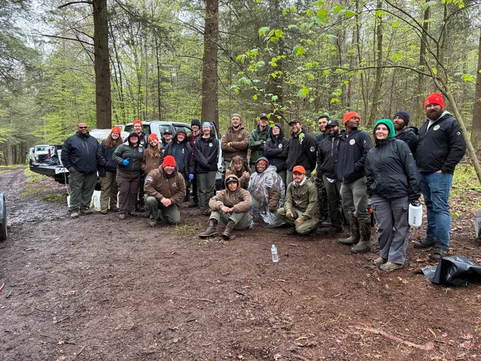 Spring 2026 hemlock woody adelgid team - Maryland Conservation Corps members and crew leaders, Park Service staff, DNR Forestry and Watershed and Climate Services staff, and Maryland Department of Agriculture Forest Health team members.