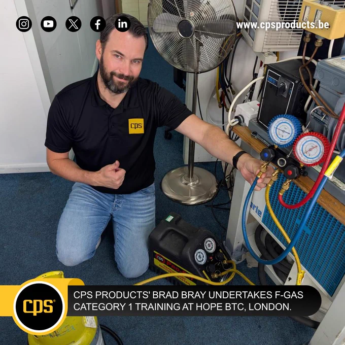 Image of CPS Products Europe team member Brad Bray undertaking F-Gas Category 1 training.
