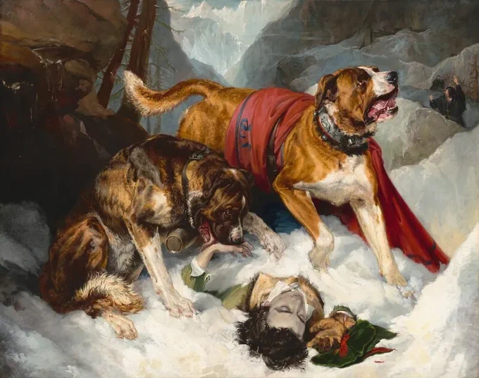 1820 painting by Edwin Landseer (Alpine Mastiffs)