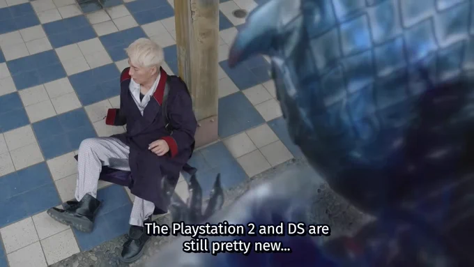 Sieg turns away from the Punish Gore Nightmare and says "The Playstation 2 and DS are still pretty new..."