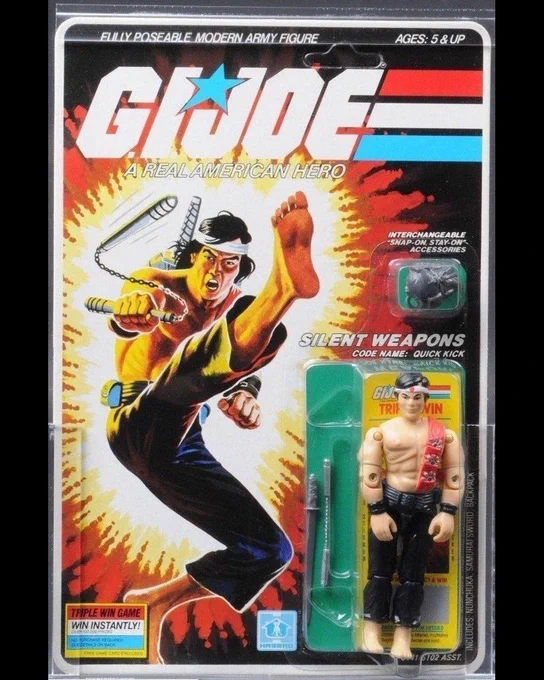 Silent Weapons. Code Name: QUICK KICK. First appeared on toy store shelves in 1986.

ROLL CALL: Have him / had him / want him?!