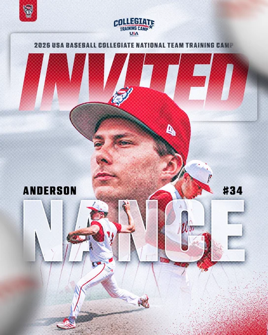 Graphic sharing Wolfpack #34 RHP Anderson Nance has been invited to participate in the USA Baseball Collegiate National Team Training camp