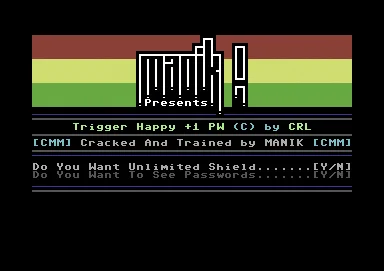Screenshot of "Trigger Happy" - Crack: Commo Bam (CMM) - Published by CRL on Commodore 64 (1988)