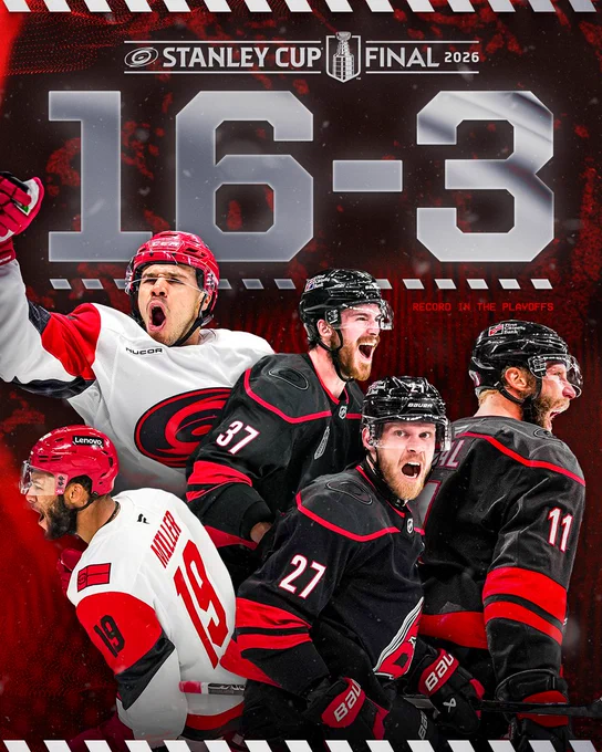 Graphic promoting the Canes 16-3 2026 Playoffs record 