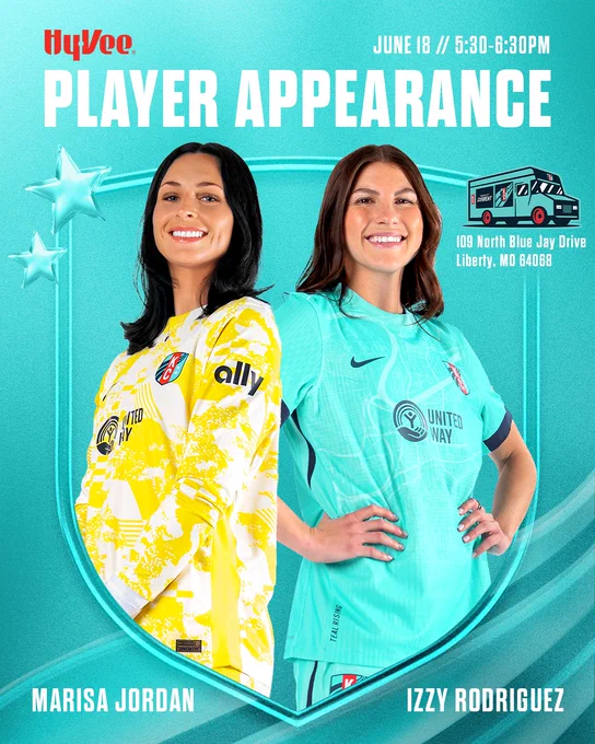 HyVee Player Appearance June 18 from 5:30-6:30PM 109 North Blue Jay Drive Liberty, MO 64068 with Marisa Jordan and Izzy Rodriguez