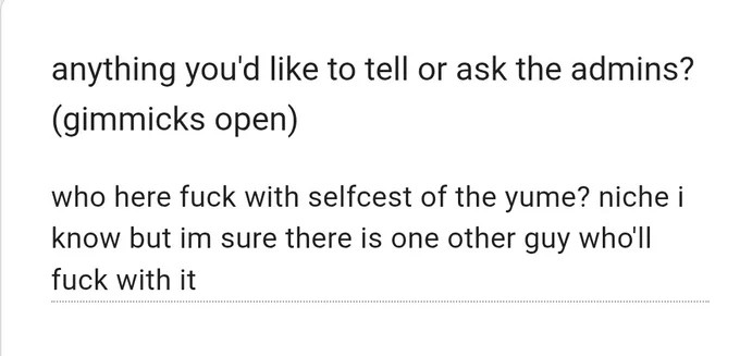 who here fucking with selfcest of the f/o? niche i know buy I'm sure there is one other guy who'll fuck with it