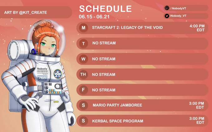 Stream schedule for the week of June 15
Monday: StarCraft 2: Legacy of the Void at 4pm EDT
Tuesday: No stream
Wednesday: No stream
Thursday: No stream
Friday: No stream
Saturday: Mario Party Jamboree at 3pm EDT
Sunday: Kerbal Space Program at 3pm EDT