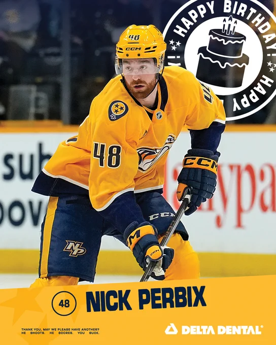 Birthday graphic for Nick Perbix with a photo of him in the center above his name in a gold bar.