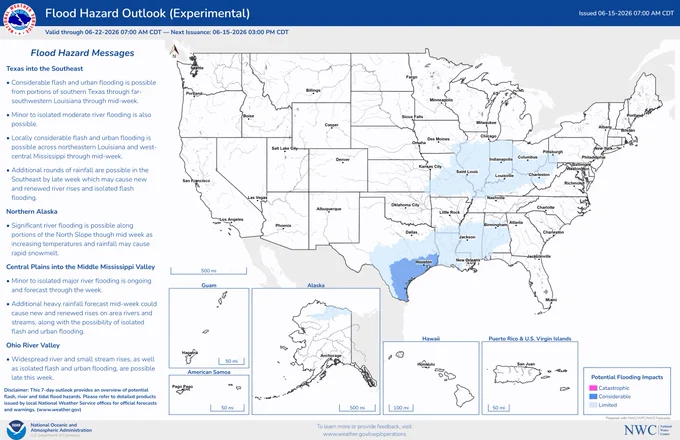 Considerable Flash-and-Urban flooding is expected across southern Texas and southwestern Louisiana this week
