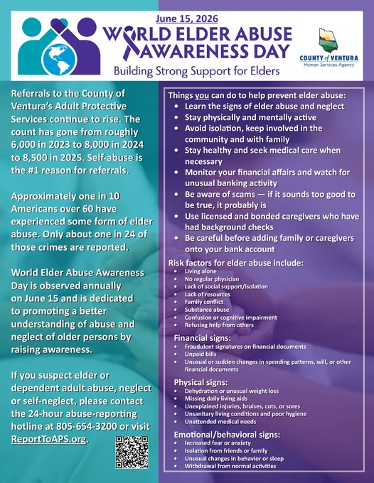 June 15, 2026, World Elder Abuse Awareness Day flyer