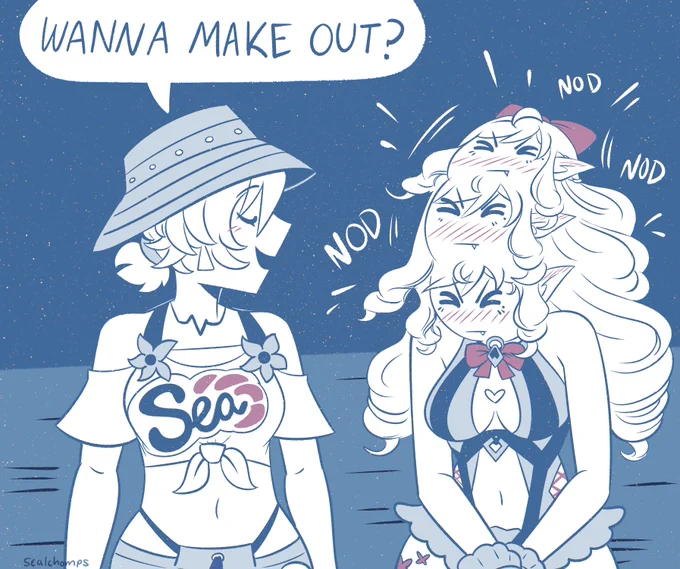 Belle and Vivian Banshee (Zenless Zone Zero) in the “wanna make out?” Meme format