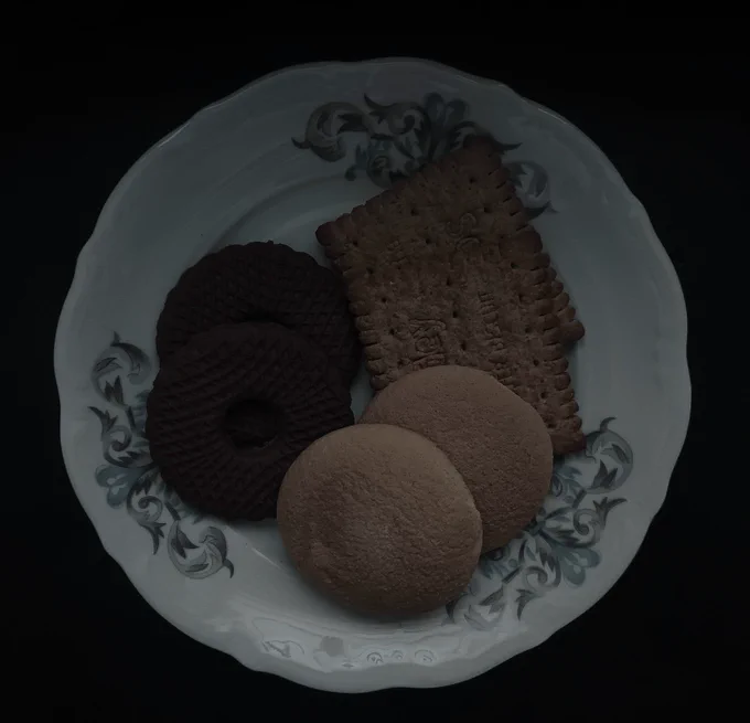 𓂃 ࣪˖ ִֶ♱181,5 kcal
tonight i have snacked on my favourite - biscuits </33 the ones i have picked were~ two sponge cake biscuits, two cocoa biscuits, and two butter biscuits (´ 3｀)
