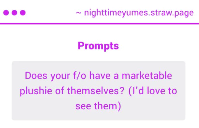 Does your f/o have a marketable plushie of themselves? (I'd love to see them)