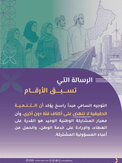 تصميم يتضمن صور بالذكاء الاصطناعي لنساء 


كتب في التصميم :


الرسالة التي تسبق الأرقام

التوجيه السامي مبدأ راسخ يؤكد أن التنمية الحقيقية لا تنهض على أكتاف فئة دون أخرى، وأن معيار المشاركة الوطنية الوحيد هو القدرة على العطاء، والإرادة على خدمة الوطن، والحمل من أعباء المسؤولية المشتركة.