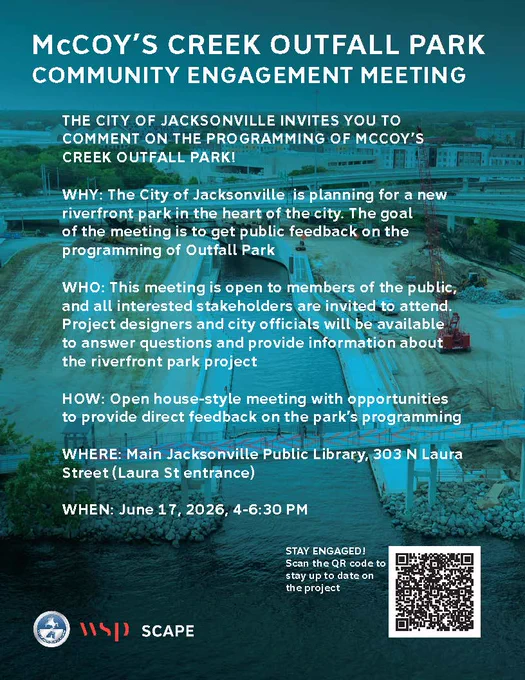 mccoys creek outfall park community engagement meeting jax library main branch 4 to 630pm wednesday june 17th