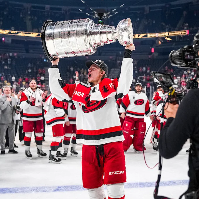 Jackson Blake lifts the Stanley Cup.