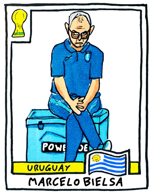 A vad drawing of Uruguay's legendary manager Marcelo Bielsa 