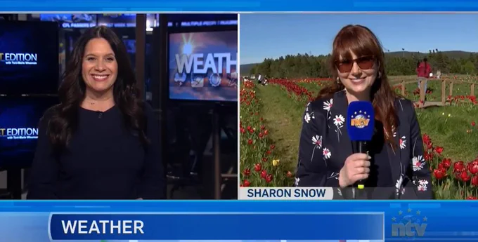 Toni-Marie Wiseman anchors NTV News First Edition while Sharon Snow delivers the weather forecast.