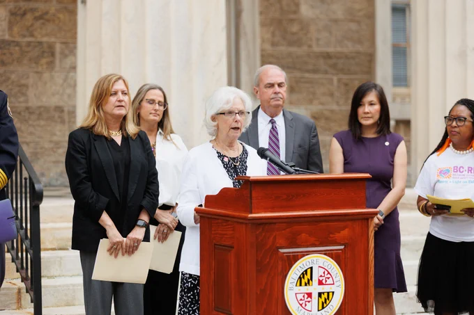 Photo of County Executive Klausmeier speaking at the press conference.