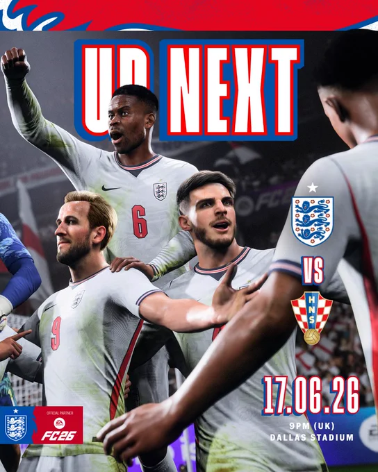 Up next: 
England v Croatia 
Wednesday June 17th 
Kick-off 9pm (UK)
Dallas Stadium  