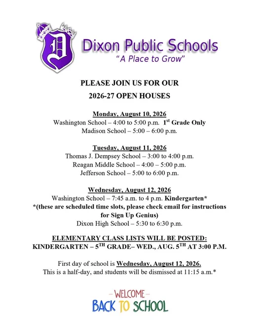 open houses flyer for 2026 school year