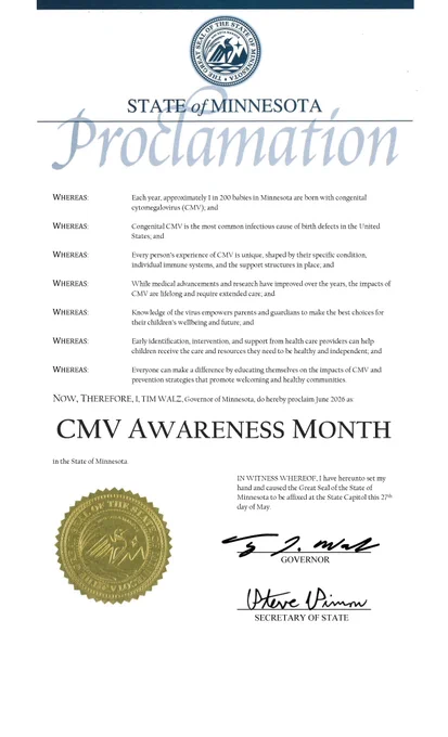 CMV Awareness Month Governor's proclamation.