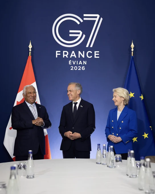 Prime Minister Carney meets with President von der Leyen and President Costa in Évian-les-Bains, France.