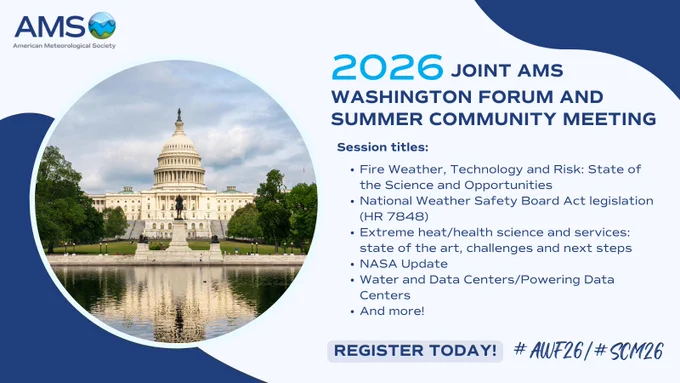 Graphic for the 2026 Joint AMS Washington Forum and Summer Community Meeting session titles.