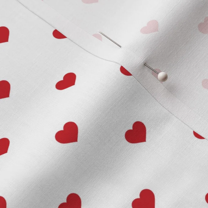 Mini Poppy Red Valentines Polkadot Love Hearts on White Background Fabric surface pattern design image