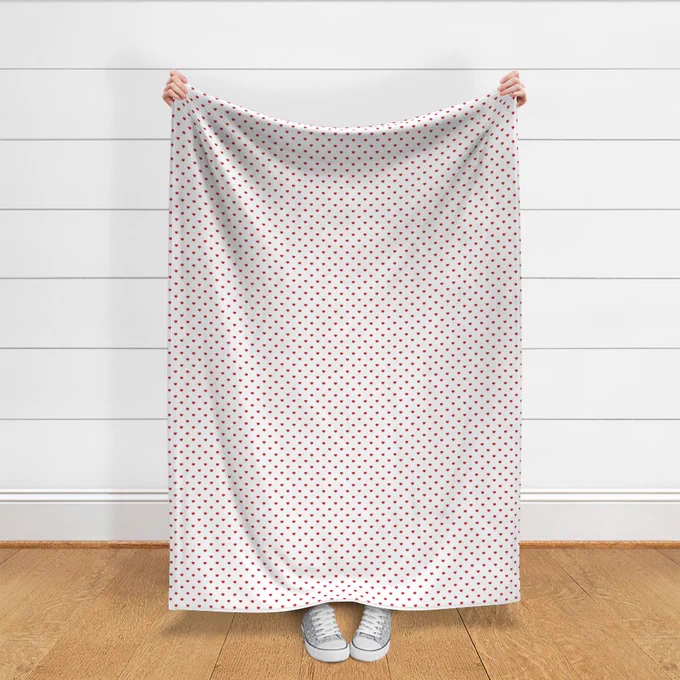 Mini Poppy Red Valentines Polkadot Love Hearts on White Background Fabric surface pattern design image