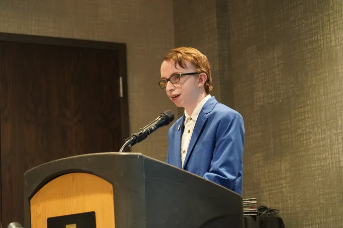 Project SEARCH Completion Ceremony intern speaking at podium