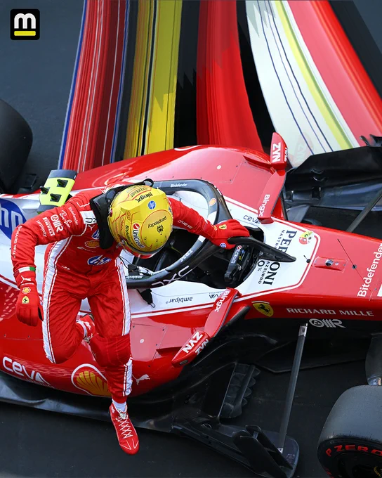 A pixel stretch of Lewis Hamilton climbing out of his car