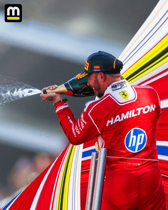 A pixel stretch of Lewis Hamilton spraying champagne after winning the Barcelona-Catalunya Grand Prix