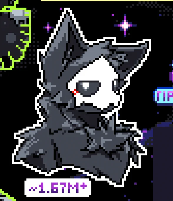 An artwork defiddled by Temriel, showcasing Puro from Changed, accompanied by how many pixels they've placed all time (over 1.67m pixels). 