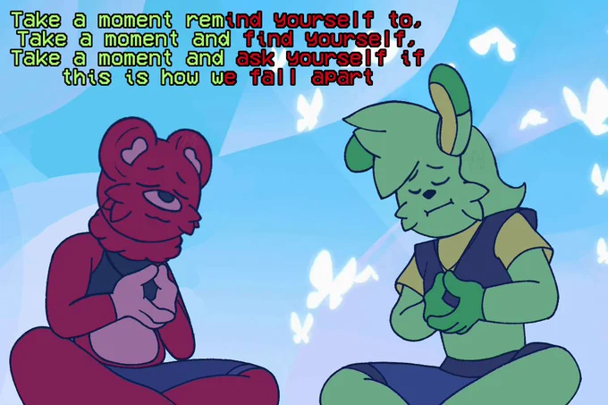 Its a redraw of Steven Universe. Specifically, Here Comes a Thought. Garnet is Bobby, and Stevonnie is Hoppy. They are meditating whilst singing:
Take a moment remind yourself to,
Take a moment and find yourself,
Take a moment and ask yourself if
this is how we fall apart
