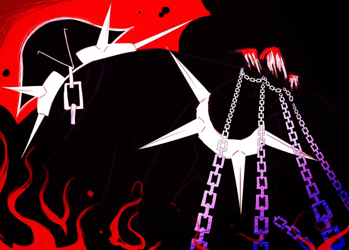 Ire with one claw up holding chains with sin tendril shit in the lower left corner

look most of these art posts don't mean shit ire's a fraud(/hj) and they probably won't be doing jackshit in like a week lest i actually have a plan (i don't right now i just wanna post somewhat lore-related art with captions)

skibidi