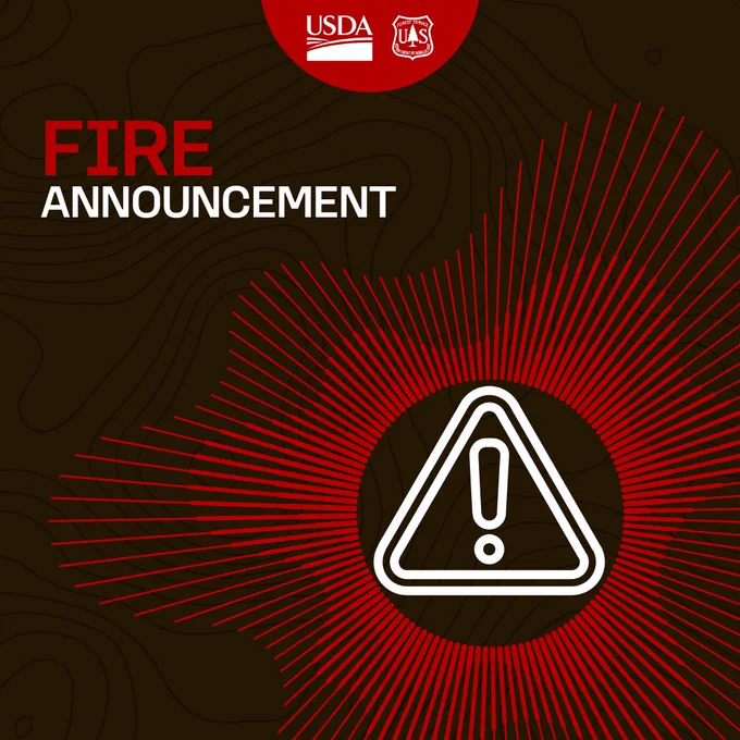 Red Graphic with the words "Fire Announcement" and the USDA and USFS logos fixed atop