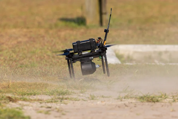 A Neros Archer first-person view drone assigned to Small Unmanned Aircraft Systems School, Advanced Infantry Training Battalion, School of Infantry \u2013 East, takes off during the Attack Drone Operator Course capstone event on Marine Corps Base Camp Lejeune, North Carolina, June 4, 2026. During the course, Marines demonstrated their ability to operate small unmanned aircraft systems in daytime and low-light conditions, enabling them to integrate SUAS capabilities into small-unit tactical operations. (U.S. Marine Corps photo by Sgt. Alexander Lesko)\n\n