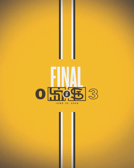 Padres final score graphic. The background of the graphic is gold. In the center of the graphic, there are vertical stripes that are brown and white. In the center of the stripes, white text reads “FINAL”. Below that, is today’s final score: Padres 0, Cardinals 3. Today’s date is written below the final score: June 15, 2026. 