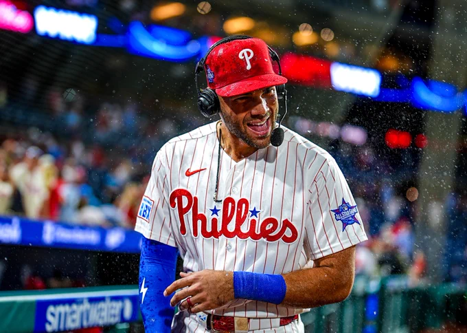 Gabriel Rincones Jr. Is showered with water in his postgame interview