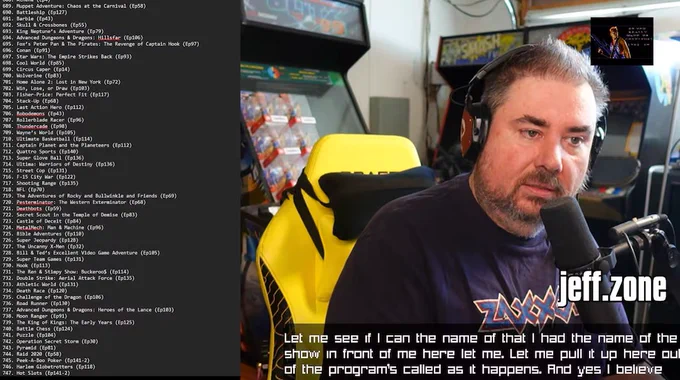 Games critic and streamer Jeff Gerstmann looks at his ongoing ranked list of the best-to-worst NES games during an online livestream. (The Jeff Gerstmann Show/YouTube)
