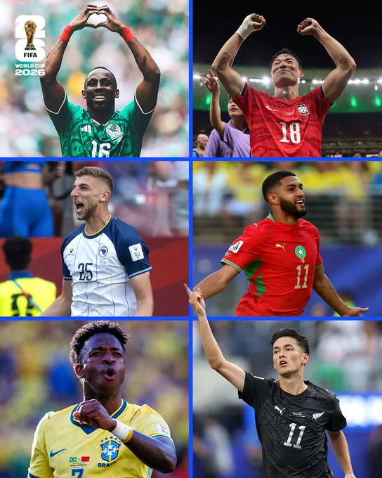 A graphic with photos of teams from all six confederations

Mexico (Concacaf)
Korea Republic (AFC)
Bosnia & Herzegovina (UEFA)
Morocco (CAF)
Brazil (CONMEBOL)
New Zealand (OFC)