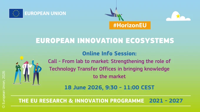European Innovation Ecosystems Online Info Session: Call - From lab to market: Strengthening the role of Technology Transfer Offices in bringing knowledge to the market, 18 June 2026, 9:30-11:00 CEST