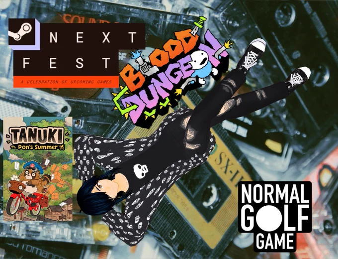 Shadowstew starts viewing Steam Next Fest June 2026 demos tonight on Twitch and Youtube!

The image shows demos such as Normal Golf Game, Blood Dungeon, and Tanuki Pon's Summer!