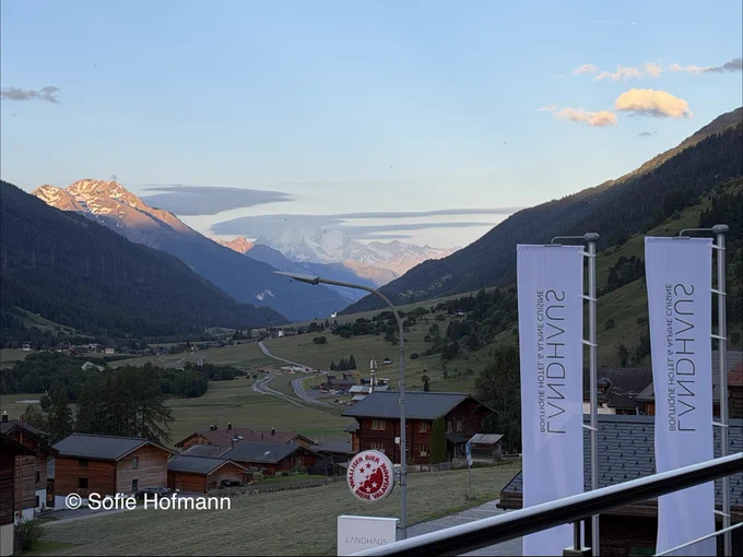 Switzerland 🇨🇭 Early Morning ☀️ 
Swiss Alps View ⛰️ 
Room 205 Balcony, Hotel Landhaus, Münster, Goms, Valais 
© Sofie Hofmann 
#switzerland #valais #goms