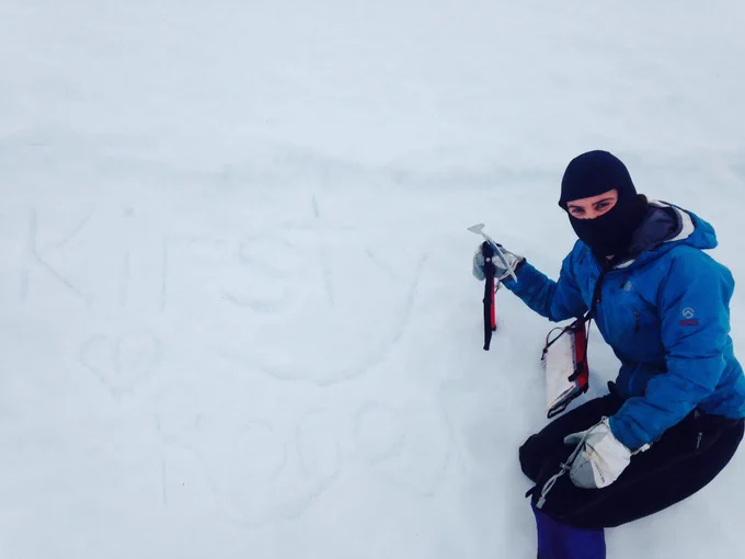Jo Cox on a mountain.