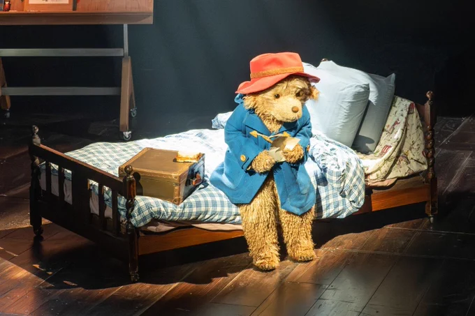 A photo showing a bear on a bed 