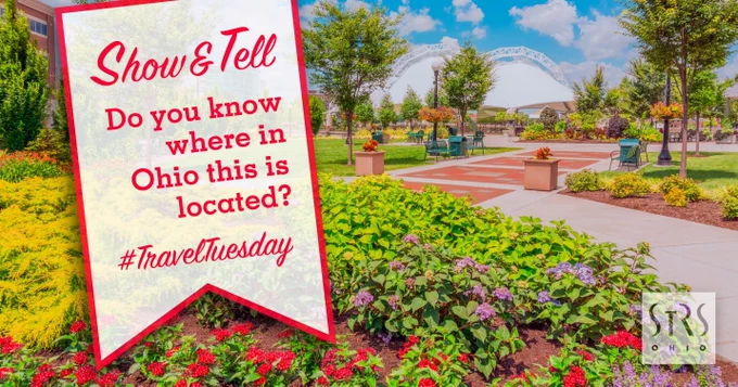Picture of city park with the text "Show & Tell Do you know where in Ohio this is located? #TravelTuesday."