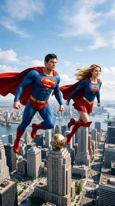 Superman and Supergirl save the city together 