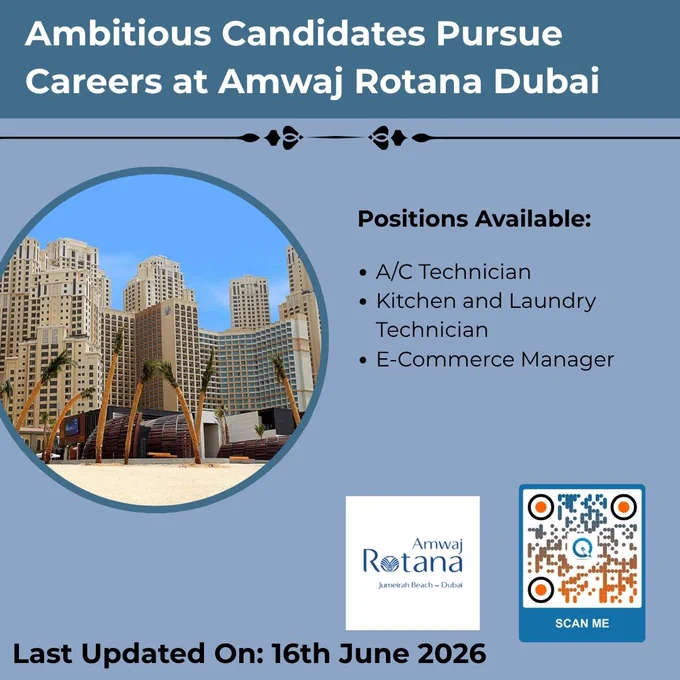 Amwaj Rotana Dubai Hiring Updates for Technical Career Seekers

Read More & Apply: https://www.inituban.com/2024/06/hotel-amwaj-rotana-dubai-multiple.html

Career seekers looking for hospitality jobs can find valuable opportunities and professional growth at Amwaj Rotana Dubai.

#AmwajRotana #DubaiJobs #CareerOpportunities #LeadershipRoles #TechnicalJobs #UAEJobs #JoinOurTeam #WorkInDubai #JobSearch #HospitalityCareers